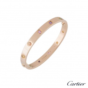 Cartier Rose Gold Coloured Stones Love Bracelet Size 17 B6036517